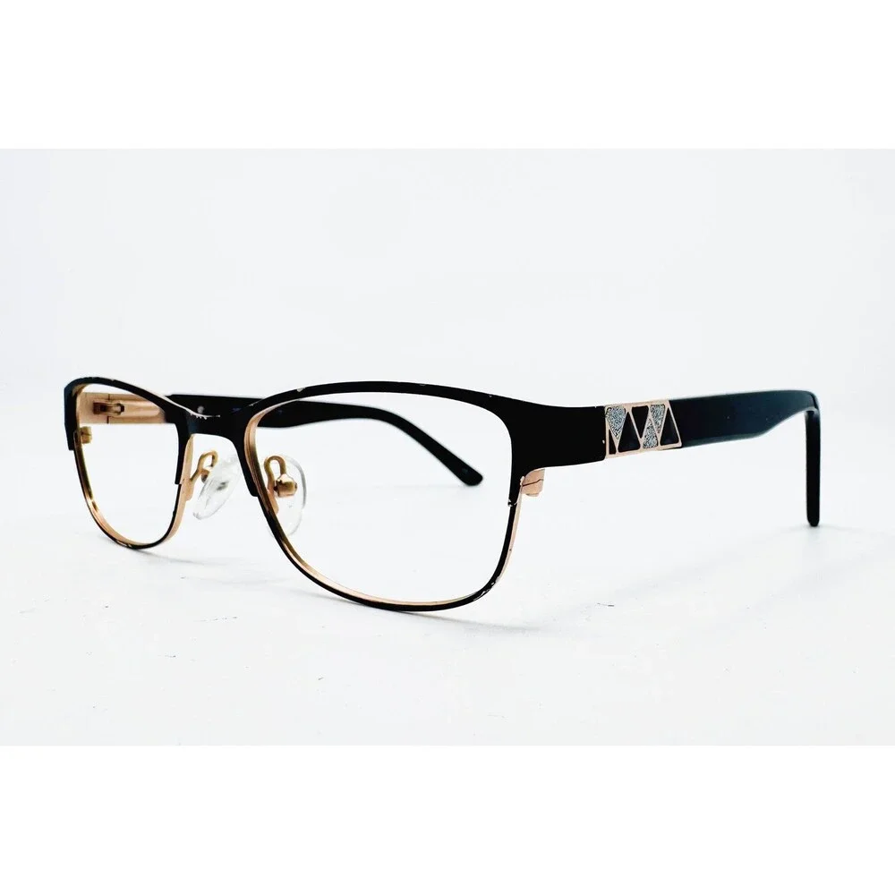 Chelsea Morgan Eyeglass Frames Womens Black Gold CMP 8000 BK 49-17-135 Petite